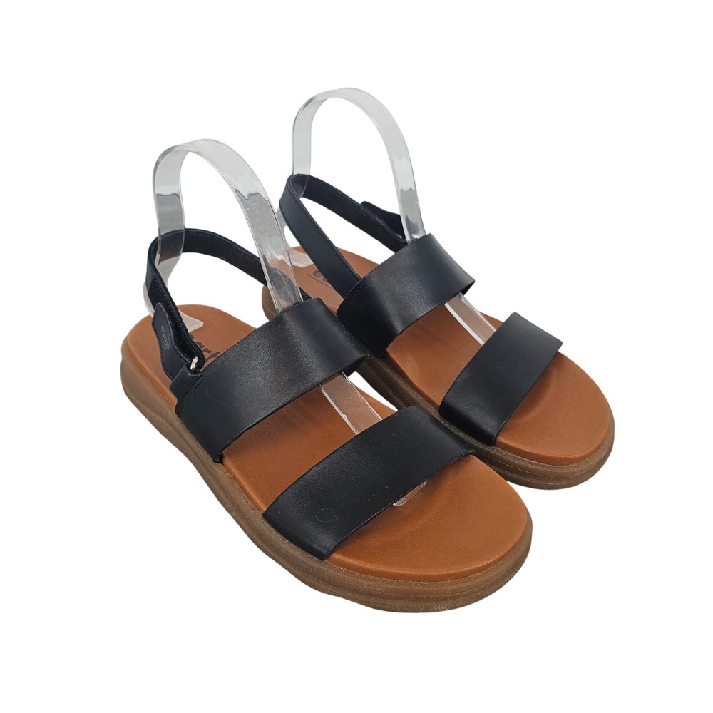 Earth‎ Leah Black Leather Slingback Two Strap Flat Sandals ETLEAH Womens 7.5 M